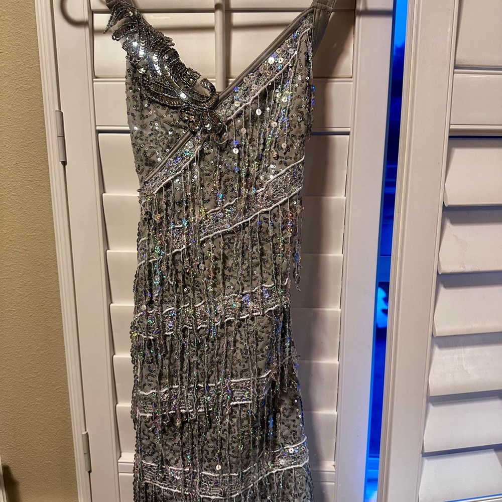 Silver Sequin Fringe Dress